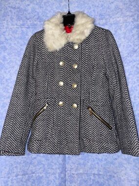 Jessica Simpson Girls Black & White Herringbone Pea Coat